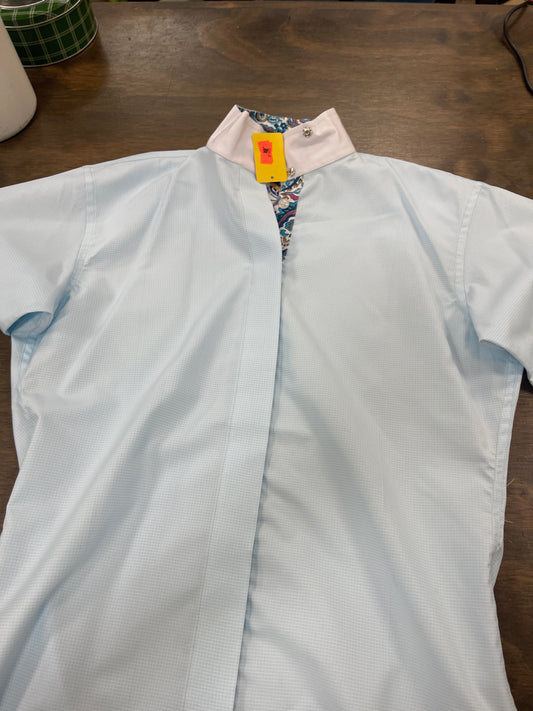 Lds 32/XS blue and white short sleeved show shirt, Royal Highness, shirt092