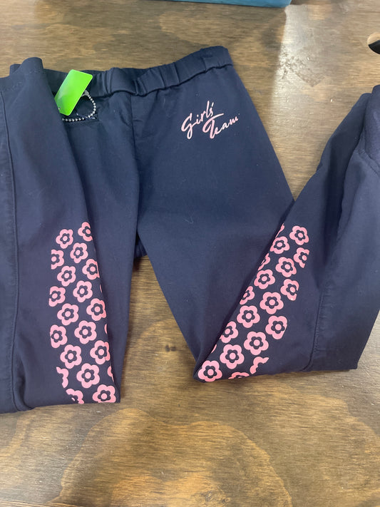 15. Kids 6/7 Navy and pink HKM silicone knee patch tights, pants096