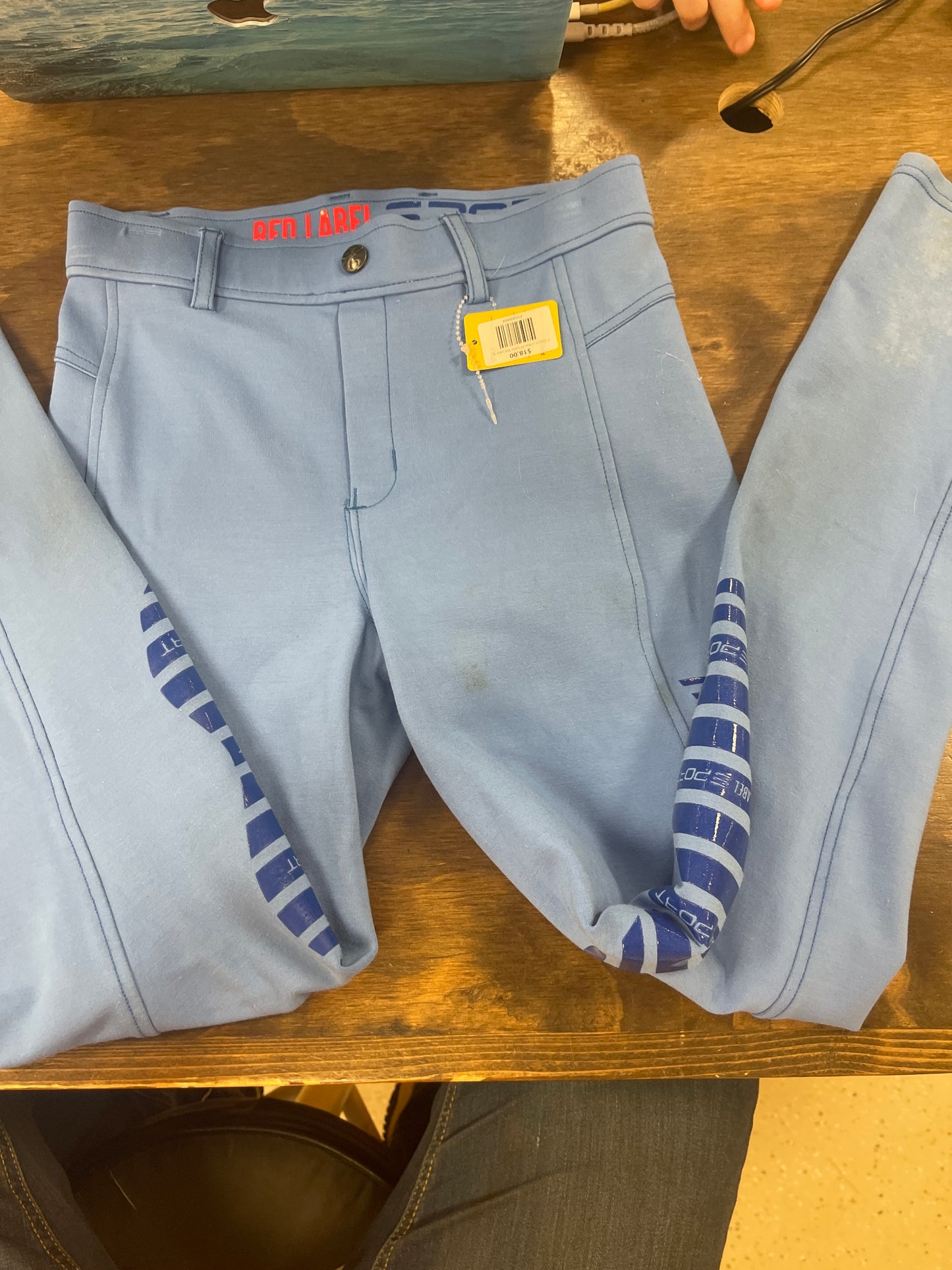 4. Kids XL/14 Light Blue Knee Patch tights, Red Label Sport, pants108