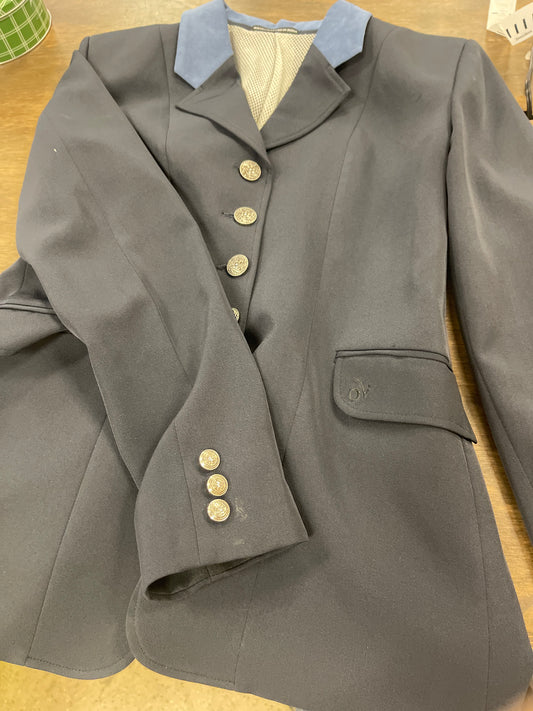 Lds 10? black dressage jacket with blue collar, Ovation coats098