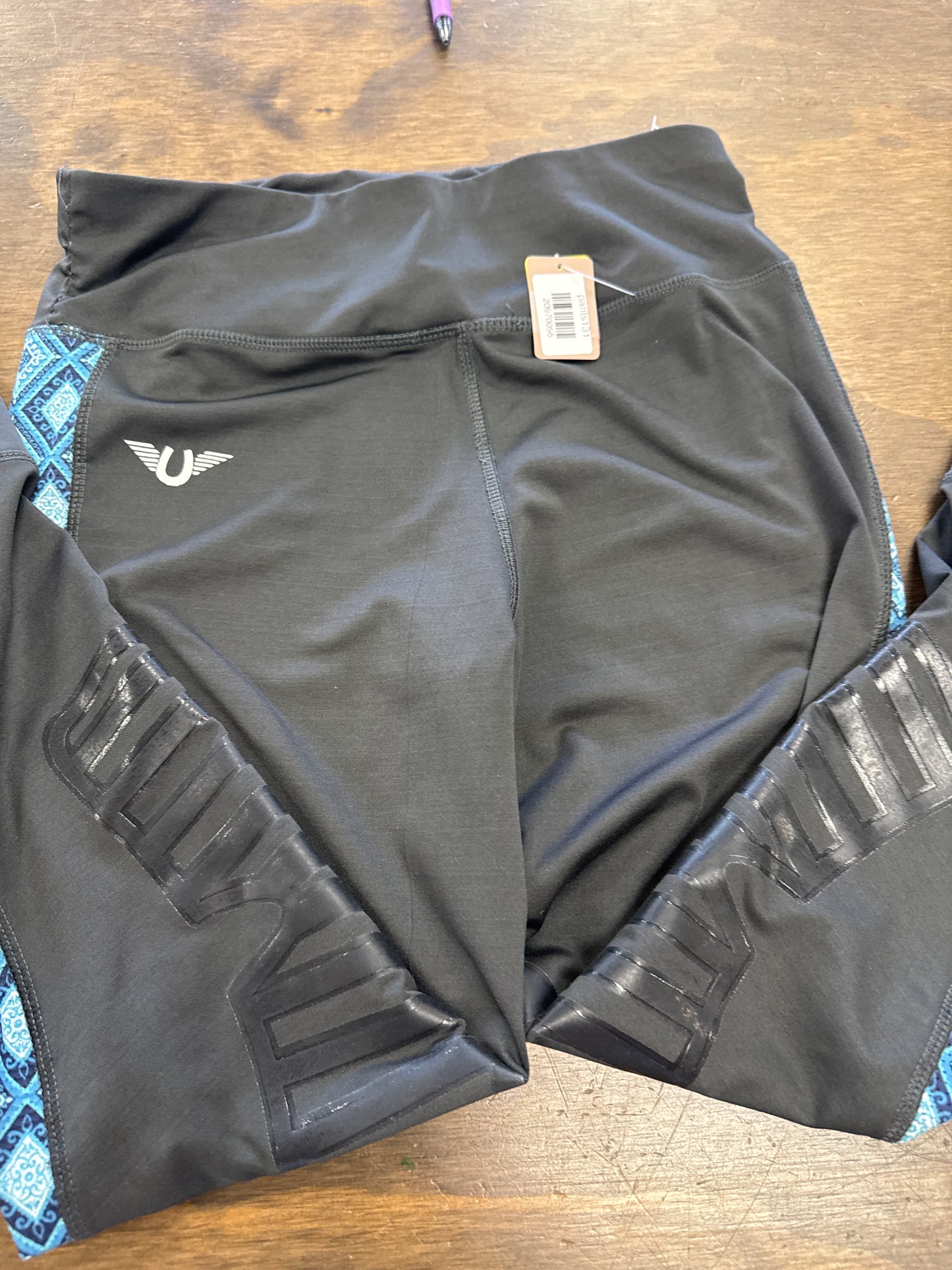 56. Lds M/28 grey and blue silicone Knee Patch tights, Tuffrider Artemis, pants131