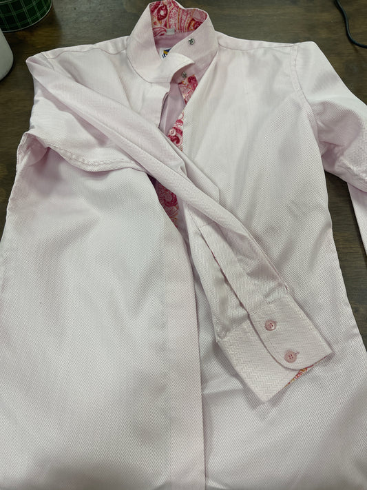 Lds 36 Pink Long Sleeve show shirt with pink paisley collar, Royal Highness shirt088