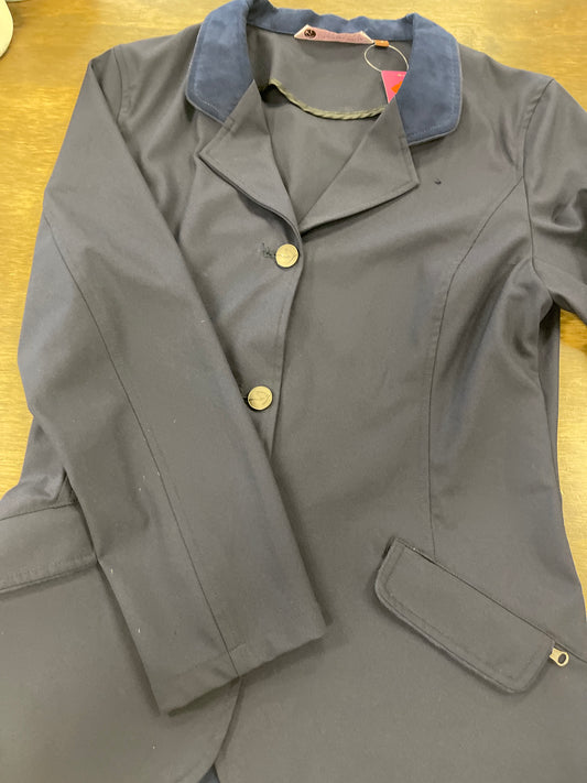 Lds S Navy stretch Show Coat with suede collar, Katheryn Lily coats066