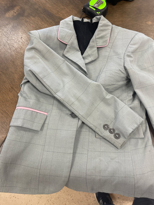 Kids 4/6 grey, silver and pink piped show coat, Tuffrider, coats023