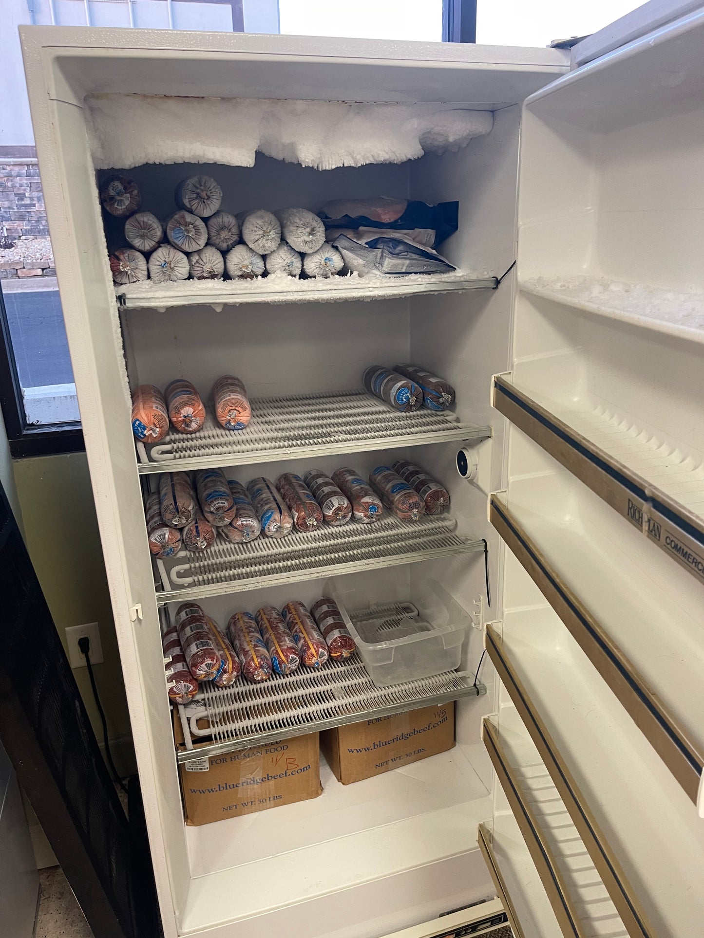 Residential upright freezer, previously used to store frozen raw dog food (must stay at the store till end of Dec)