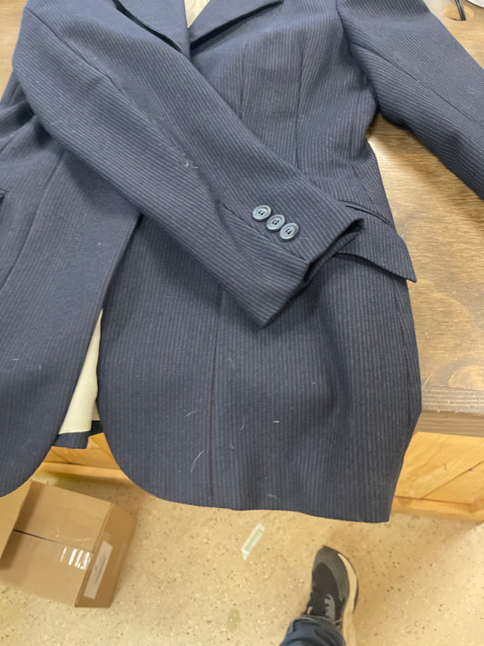 Lds 10t navy pinstriped show coat with cream lining, Grand Prix coats078