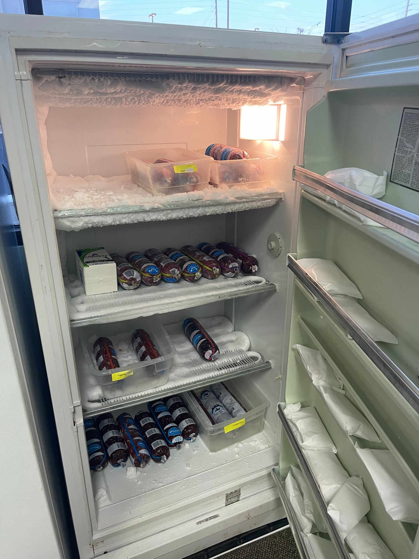 Residential upright freezer, previously used to store frozen raw dog food (must stay at the store till end of Dec)