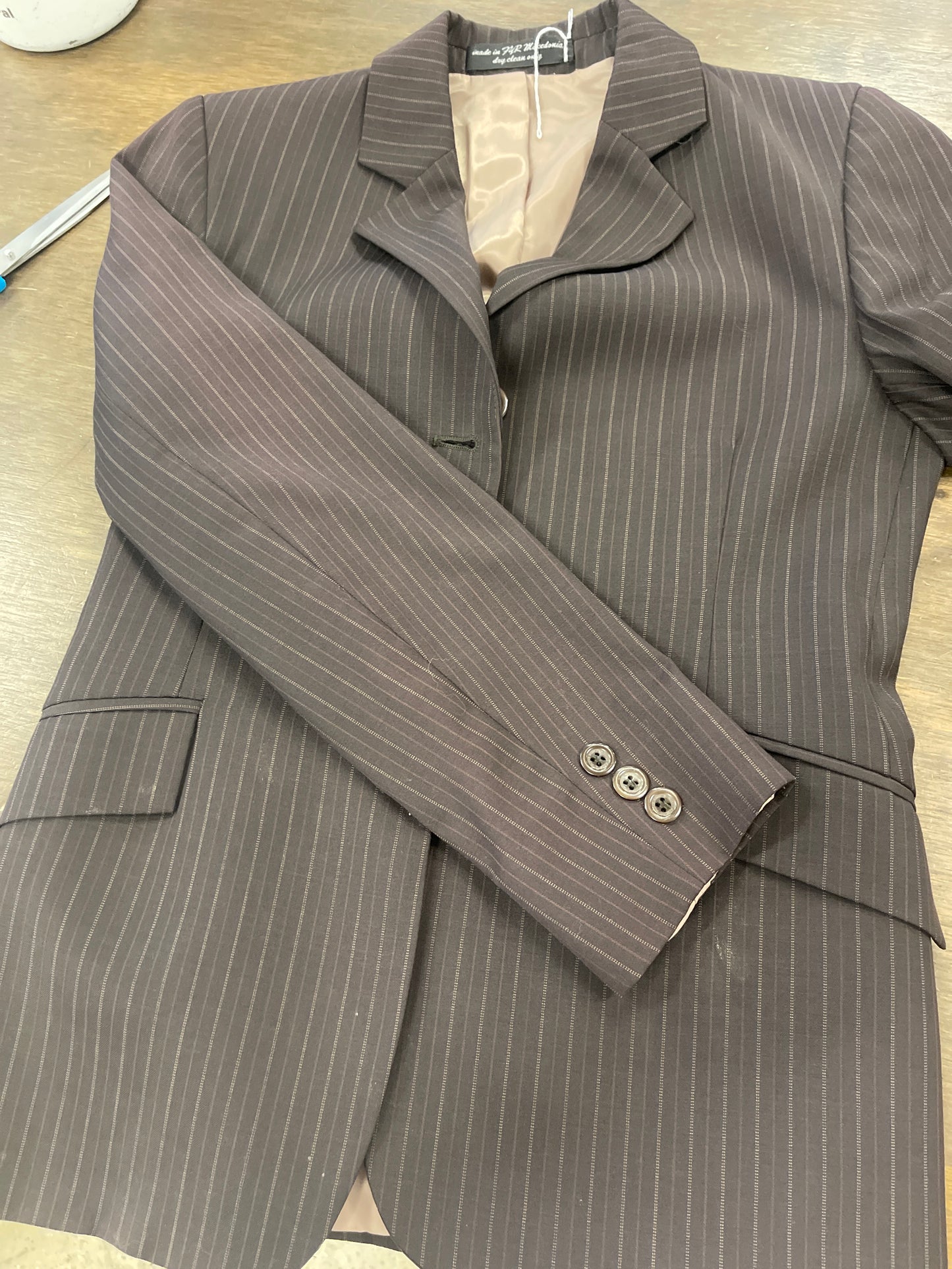 kids 16 Brown pinstriped show jacket with tan liner, RJ Classics, coats050