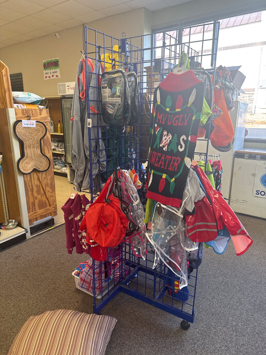 Blue metal grid wall 4 sided rolling cart (dog clothing)