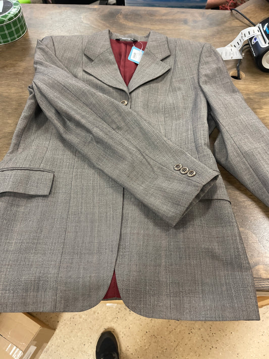 Lds 12R Taupe pinstripe/houndstooth show coat with burgundy lining,  Grand Prix coats086