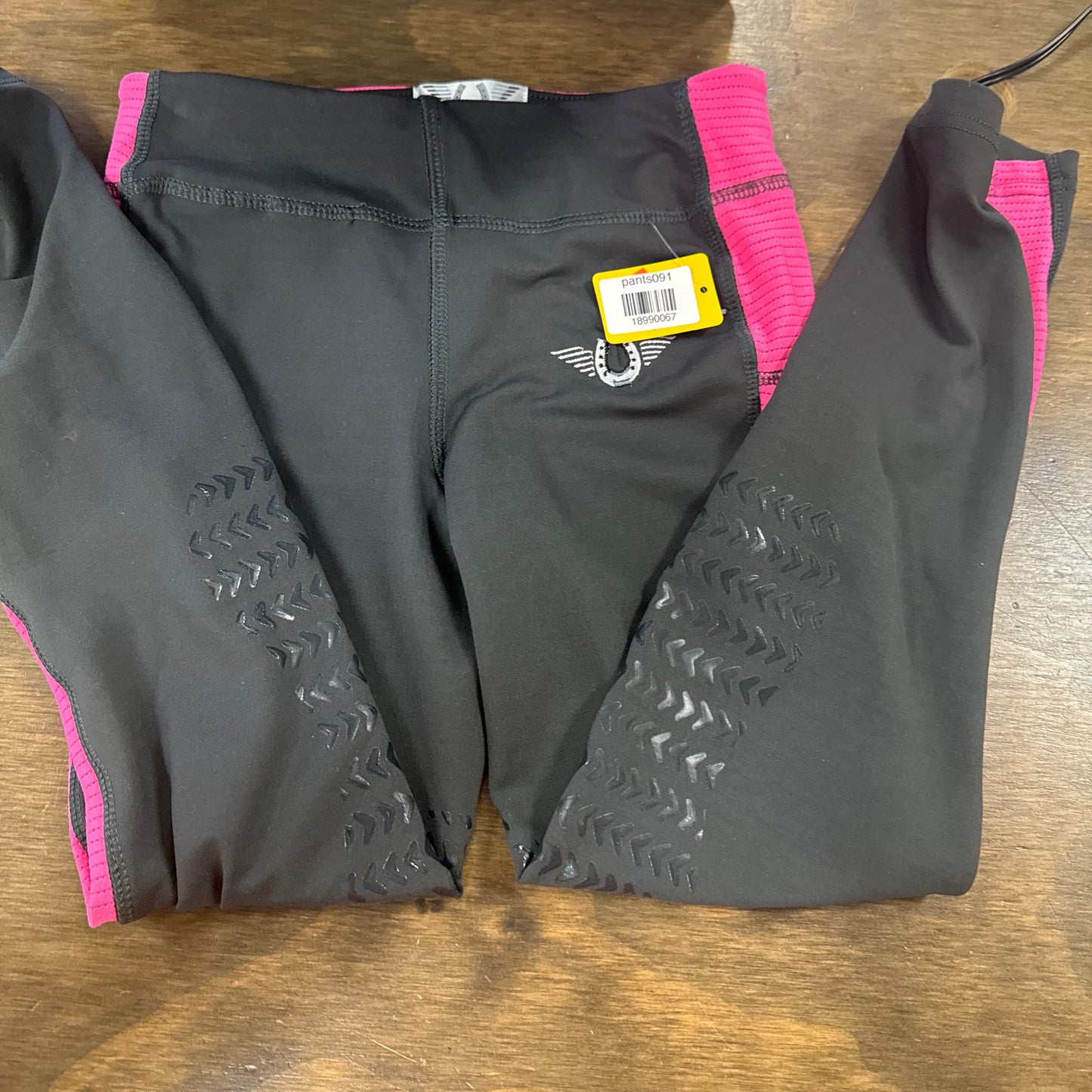 67. Kids S/8 pink and grey silicone Knee Patch tuffrider ventilated tights, pants091