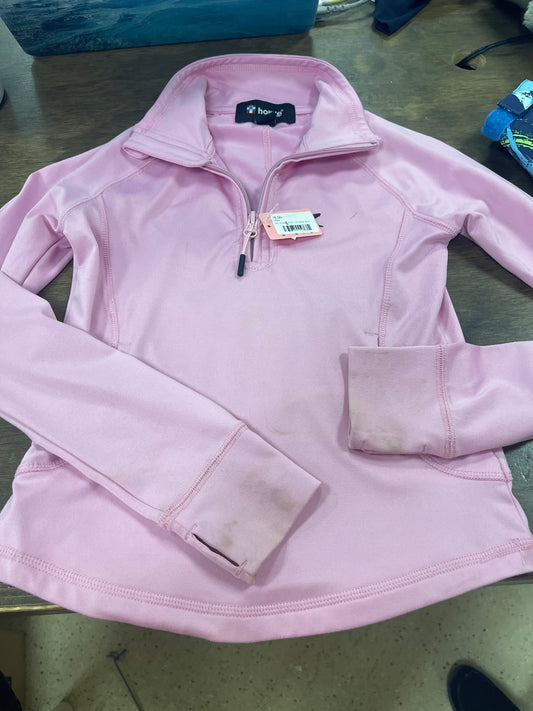 38. Kids 7/8 Pink Long Sleeve base layer shirt, Horze shirt070