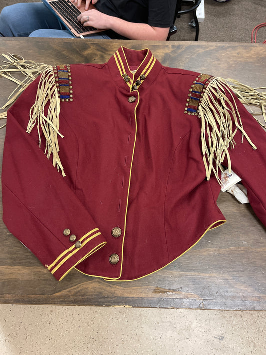 Large Burgundy/tan fringe western show jacket, Double D ranch wear, coats113