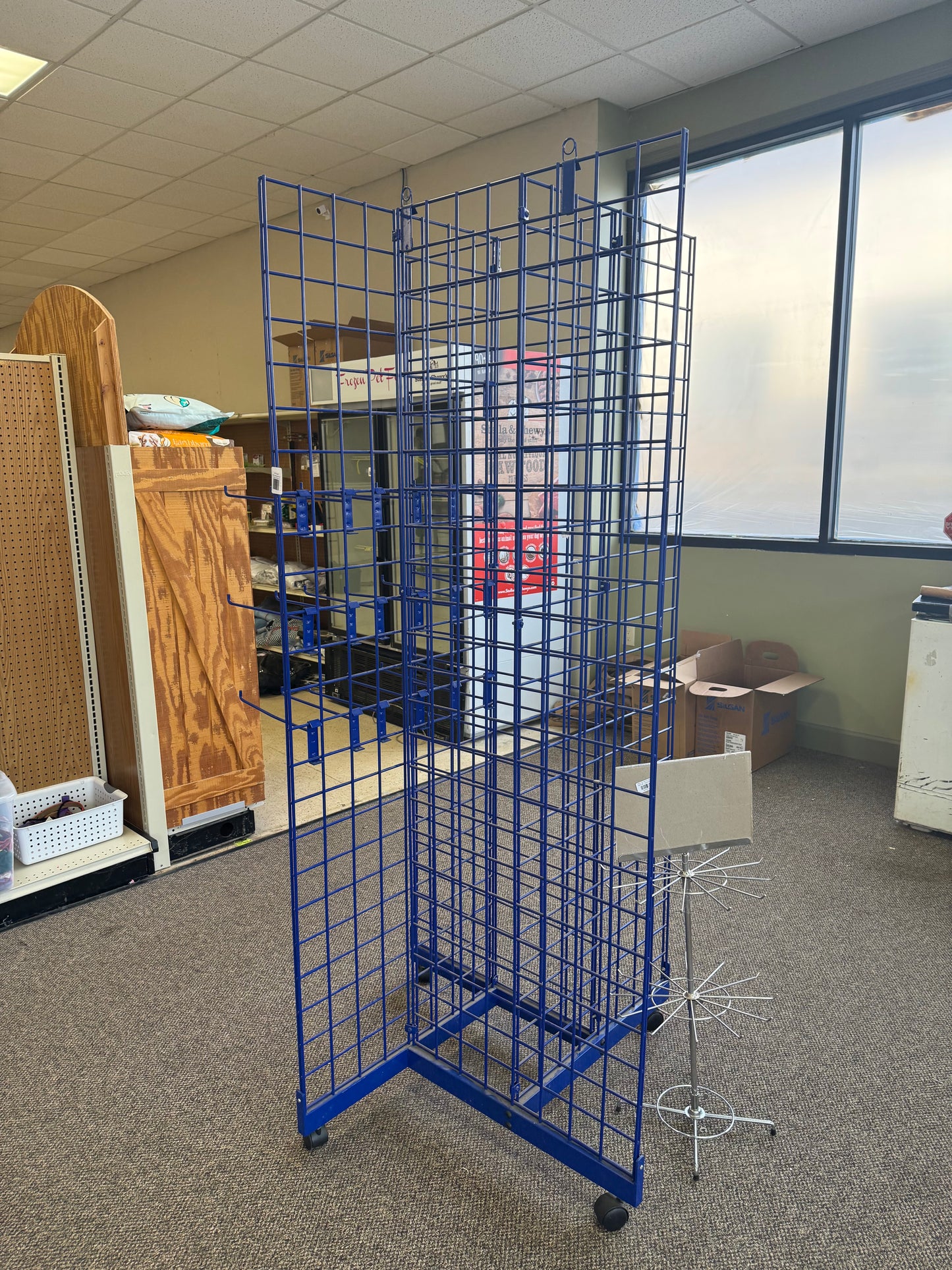 Blue metal grid wall 4 sided rolling cart (dog clothing)