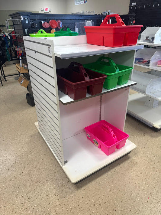 4'x4' White 3 tier rolling display shelving unit (duratotes)