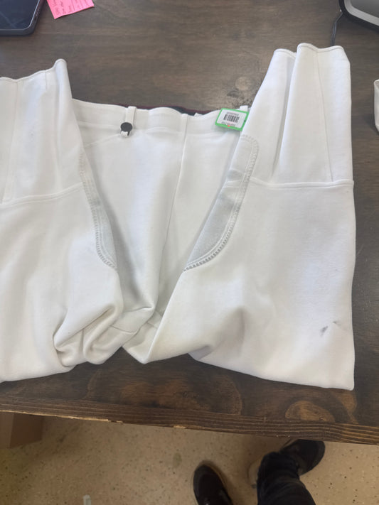 29. Lds 32 White knee patch show breeches, side zip Fairfax, pants155
