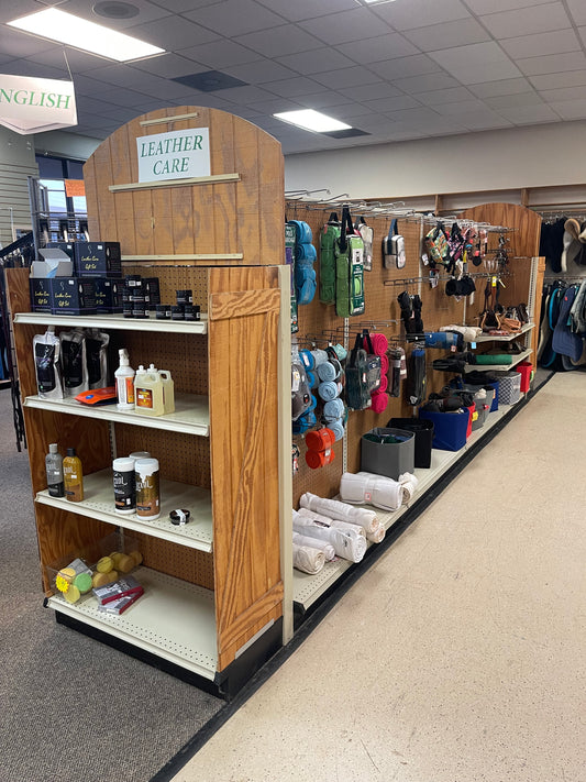 Double sided gondola with four 4' pegboard sections, 2 end caps