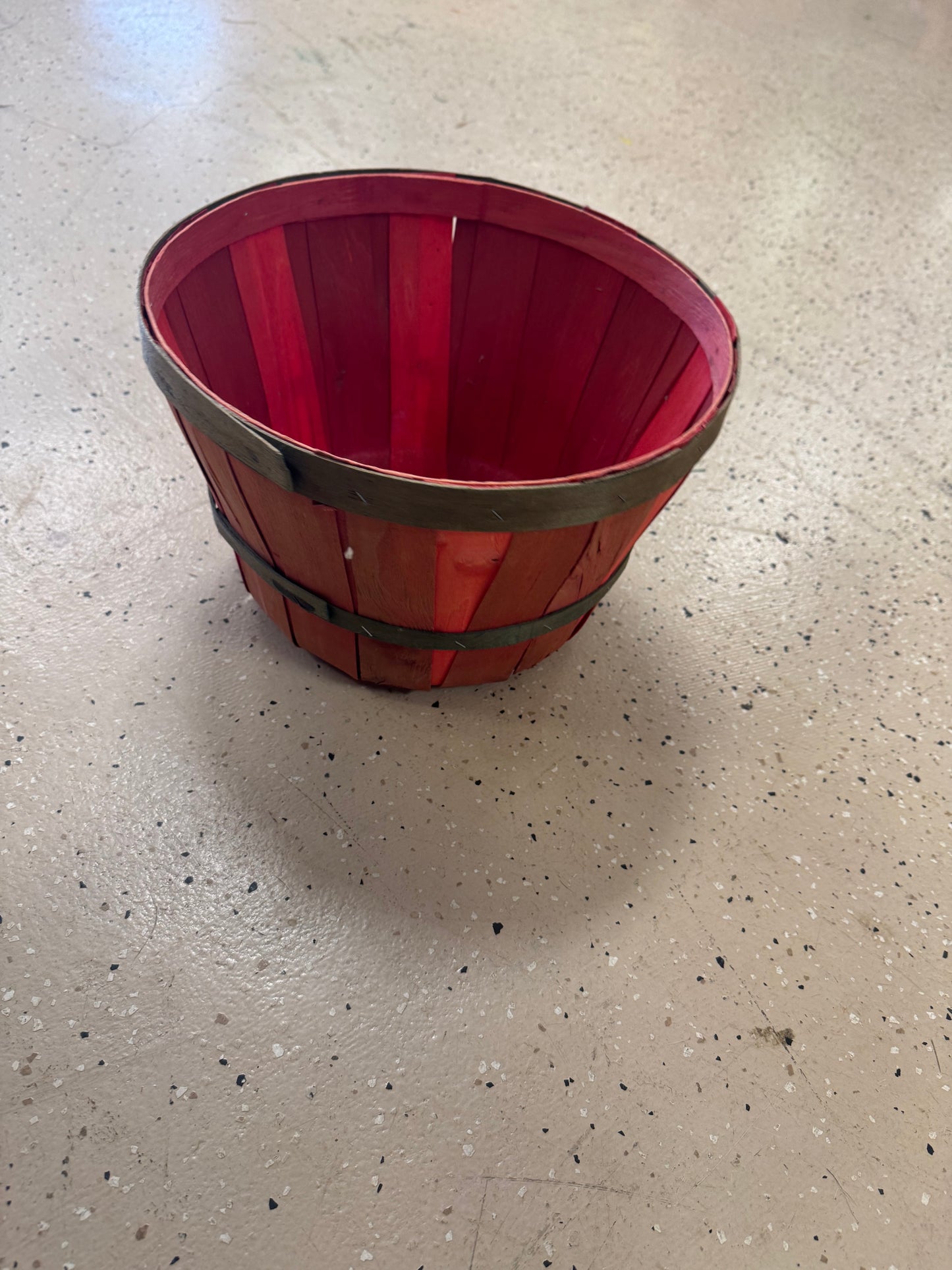 Red round wood basket