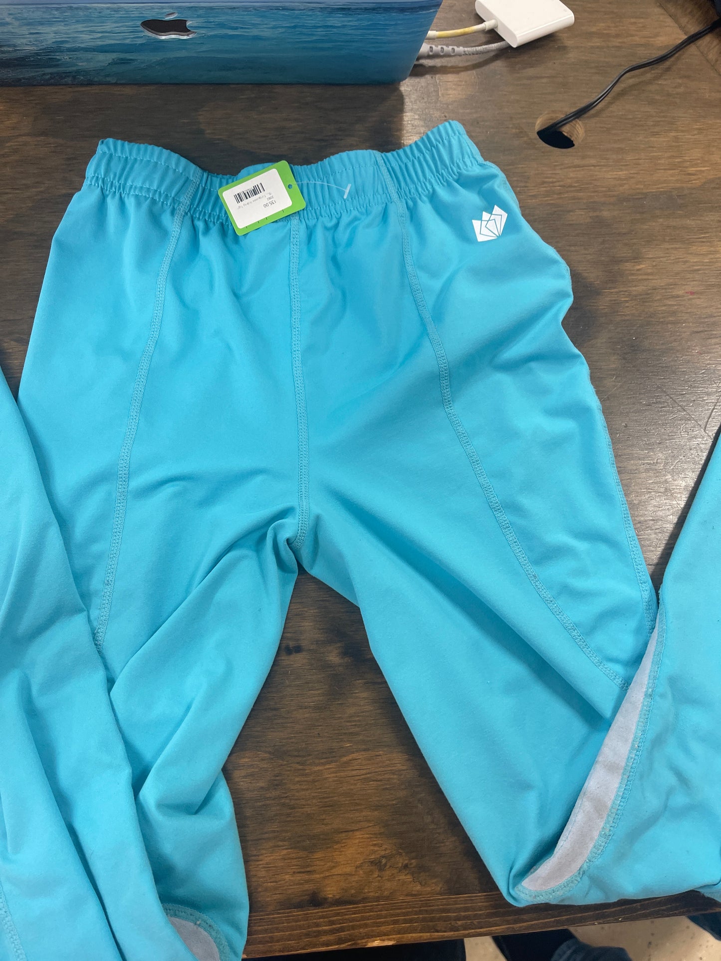 Kids 12/L Turquoise knee patch tights, Baleaf, pants097