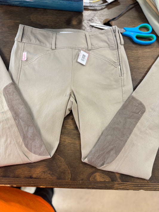 113. Kids 12 tan Knee Patch breeches, Tailored sportsmen side zip, pants073