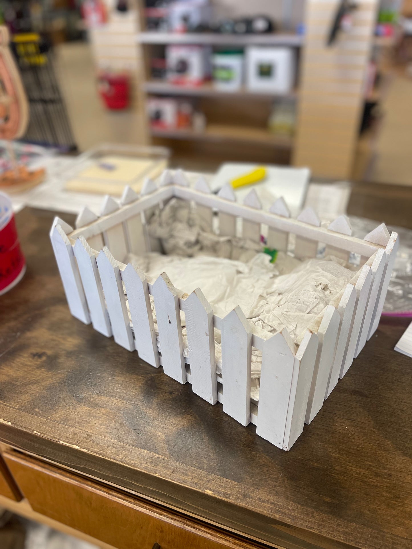 14"x 9" White "picket fence" basket