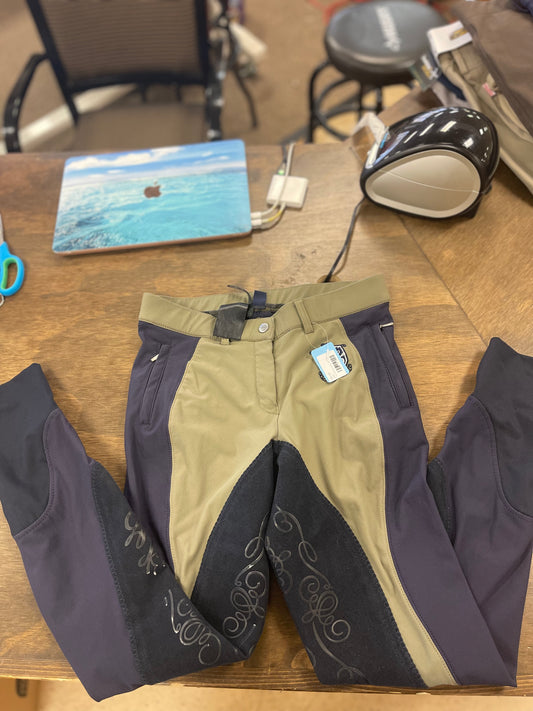 1. Lds 26 Navy and Olive Suede Full Seat Breeches, Horze, pants139