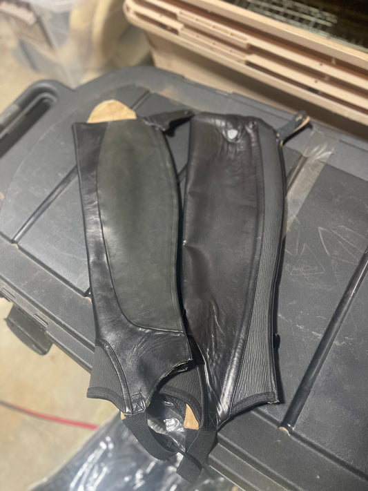 Sz XS Tall Black Leather Half Chaps, Ariat