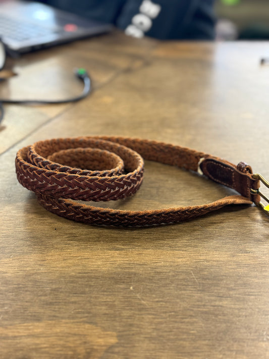 63. 37’’ Braided Leather Belt, Med oil, belts004
