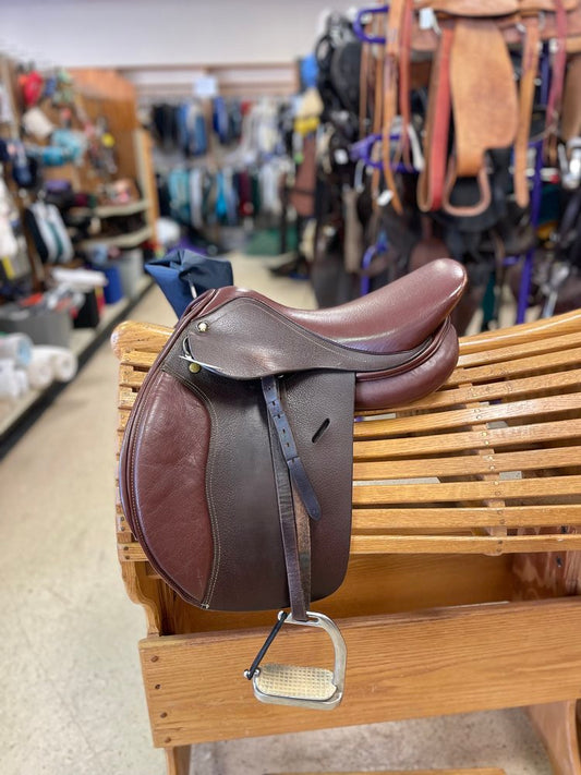2. 15” HDR W tree close contact saddle w/stirrups/irons/cover, Used