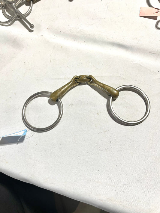 5.5" (L horse) loose O ring 3 piece peanut link Herm Sprenger snaffle, gold