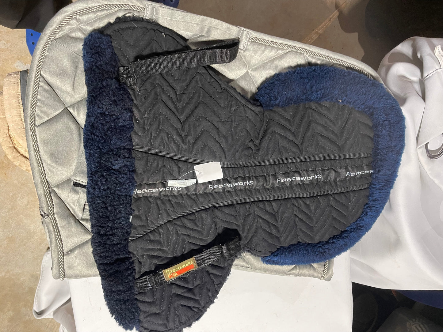 Large 18” Black/Navy sheepskin half pad, Fleeceworks