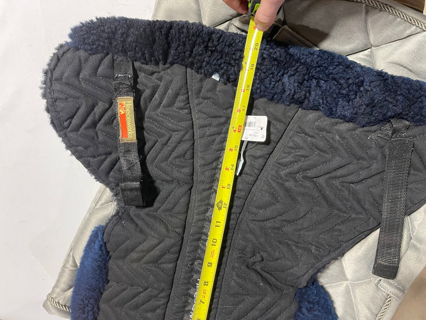 Large 18” Black/Navy sheepskin half pad, Fleeceworks