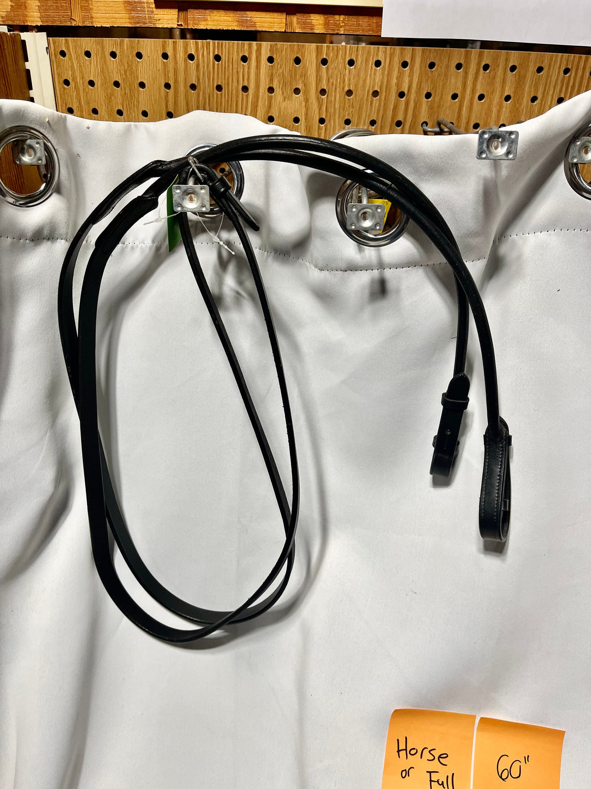 60" x 5/8" Smooth Black Leather English snaffle reins with rolled leather bridle side, and bridle hook ends, nearly new x2