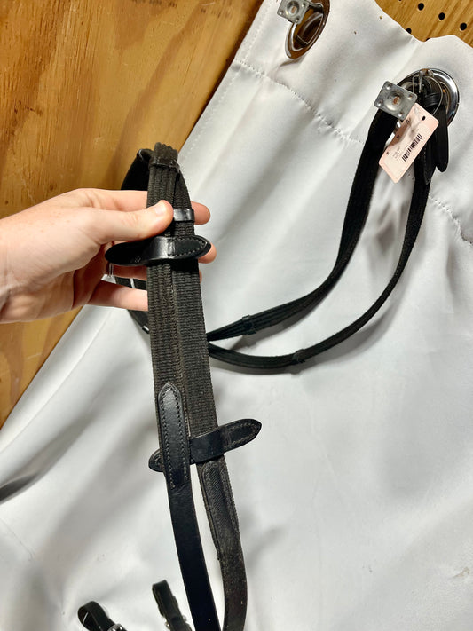 56" x 5/8" English Black Cotton webbed reins with leather stoppers, nearly new