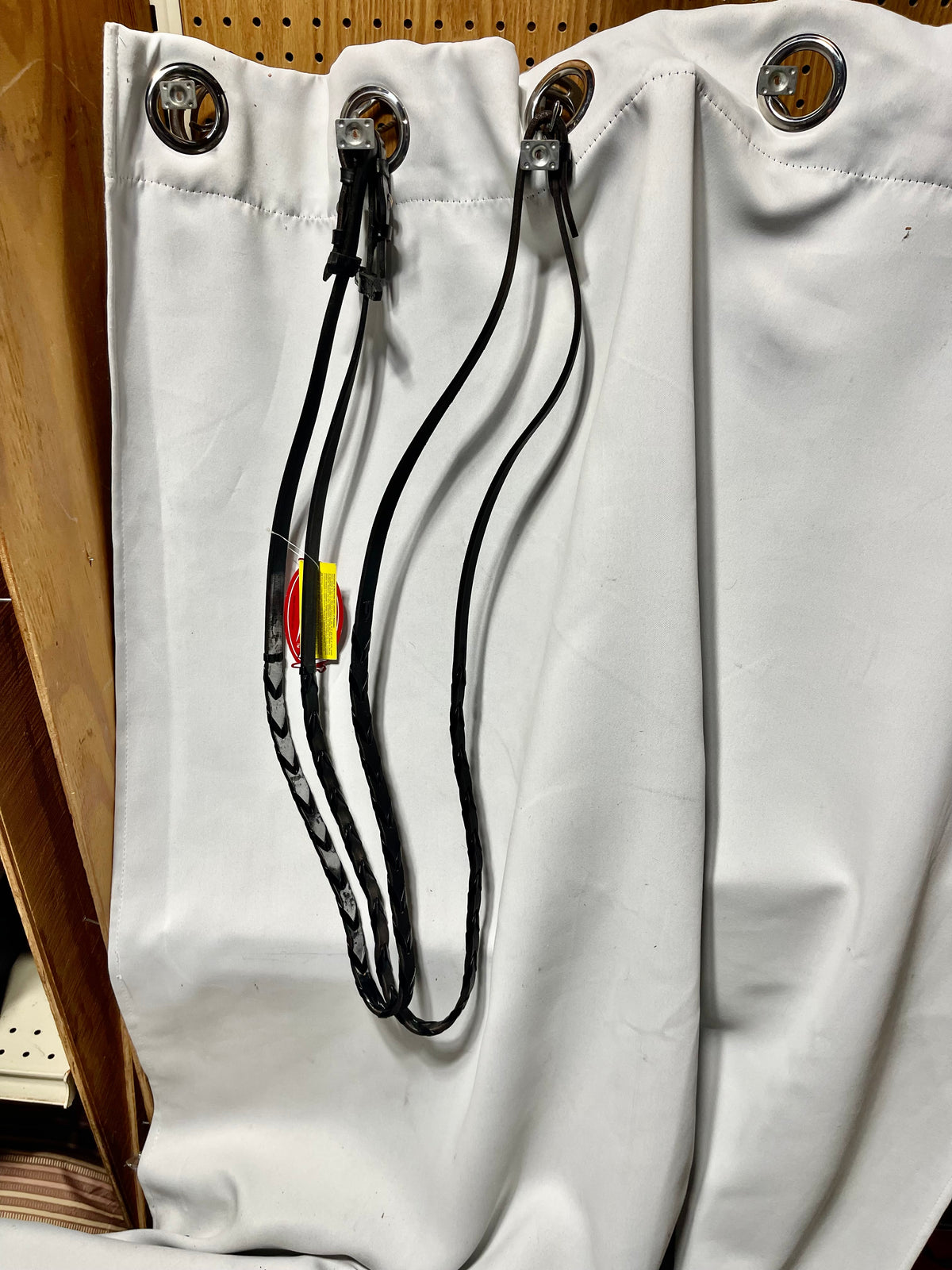 58" Black Leather Laced English Reins, bridle hook fastener ends and leather bit stoppers, new with tags