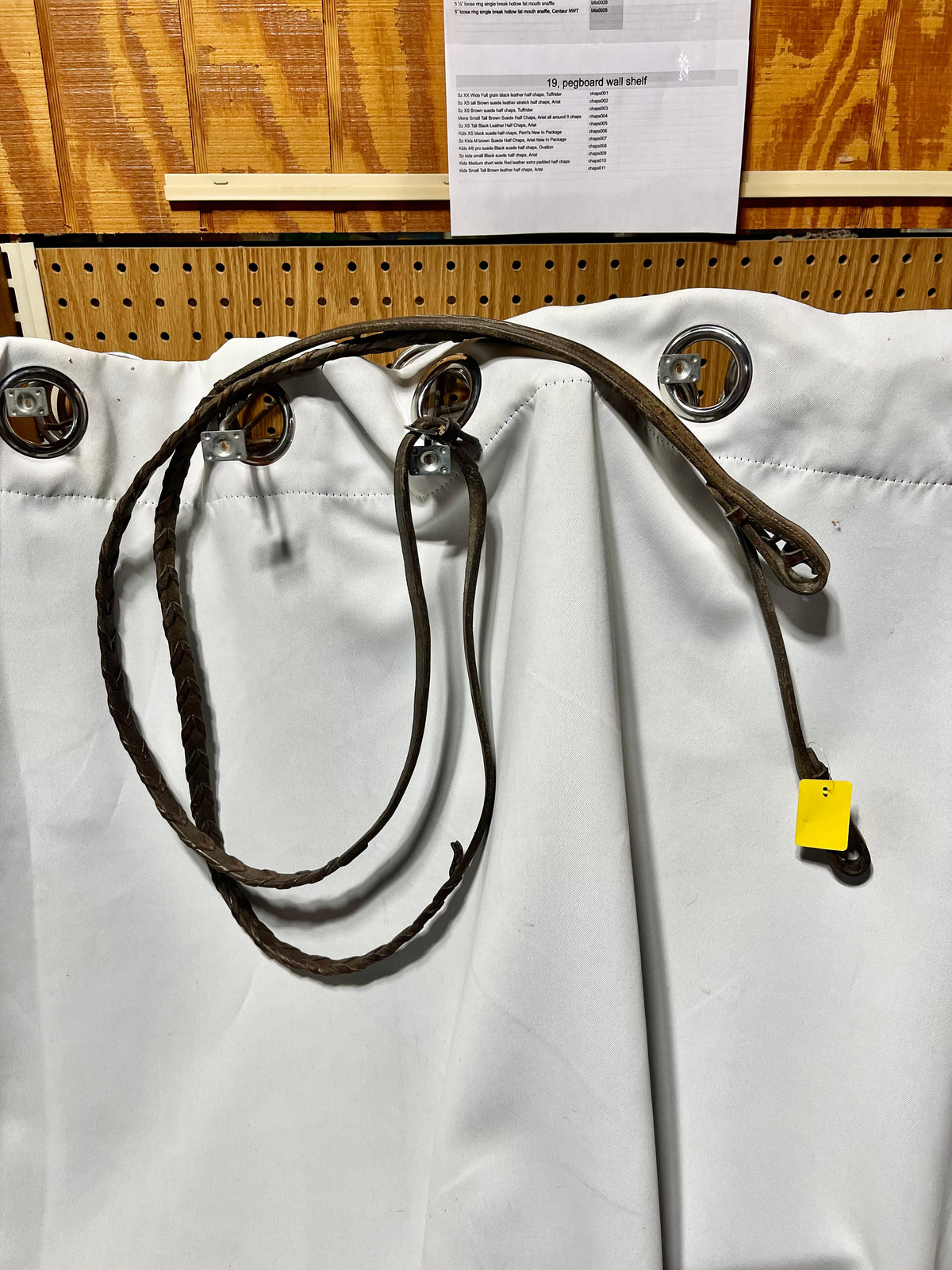 Sz Cob 54” Brown raised fancy stitched laced English reins, bridle hook ends, well used