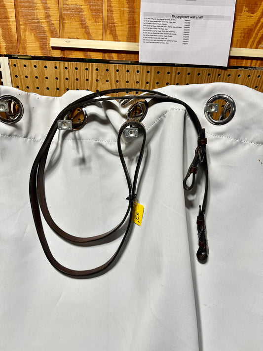 52" x 3/4” Red/Brown smooth leather English single reins, stitched center with no buckle, and with buckle ends
