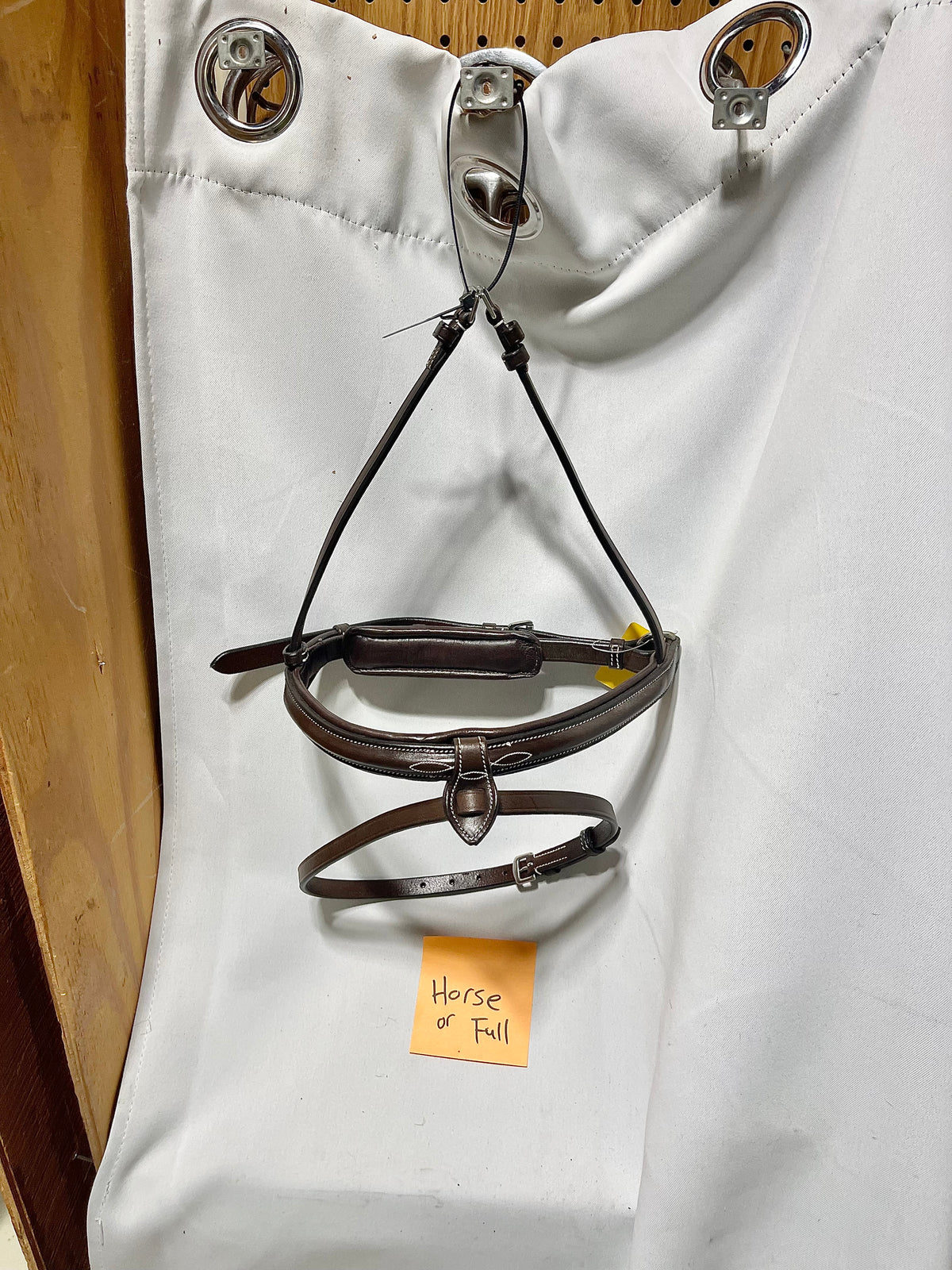 Brown Horse/Full size replacement cushy padded English cavesson crank noseband for monocrown bridle, Fancy stitched, raised, with a fully removable flash.