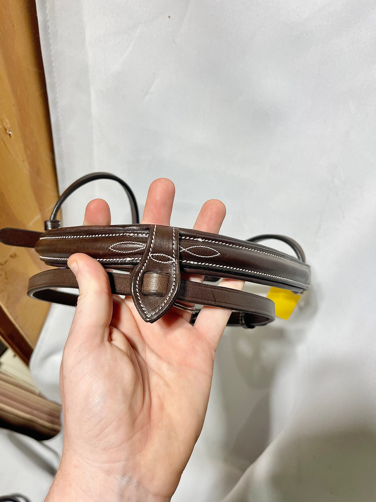 Brown Horse/Full size replacement cushy padded English cavesson crank noseband for monocrown bridle, Fancy stitched, raised, with a fully removable flash.