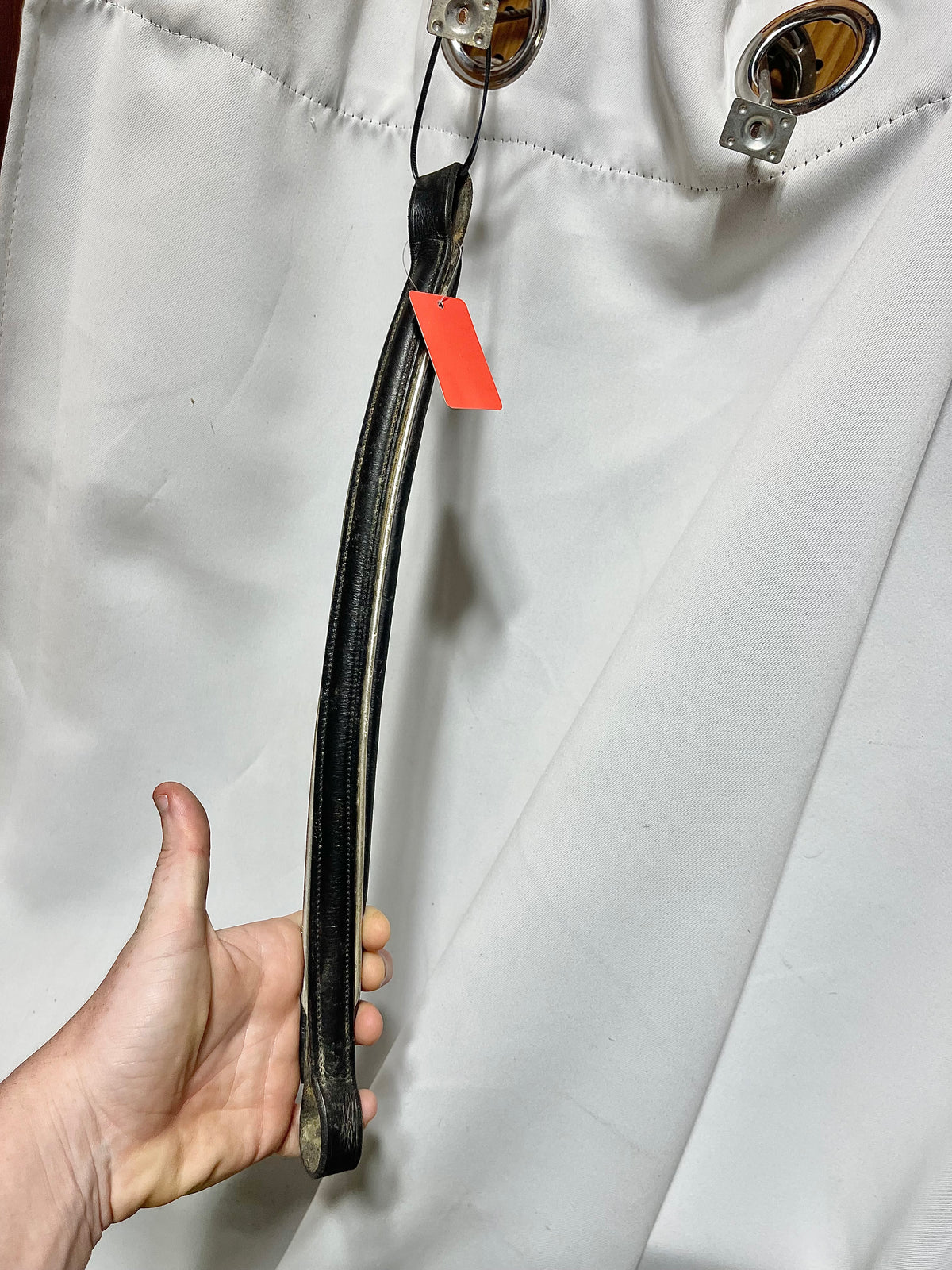 15/16" Full/large horse padded Black and silver piped English replacement brow band, used