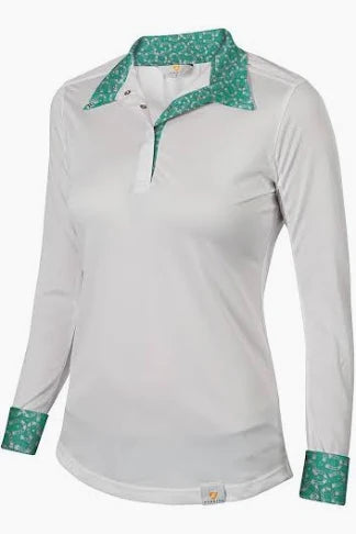 Shires Teal Horseshoes Long Sleeved Show Shirts, Ladies